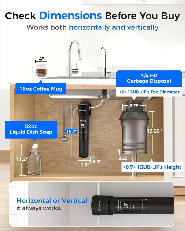 Alt view image 5 of 7 - Waterdrop 15UB-UF 0.01 m Ultra Filtration Under Sink Water Filter System,Reduces Lead, Chlorine, Bad Taste & Odor, with Dedicated Brushed Nickel Faucet, 2 Years