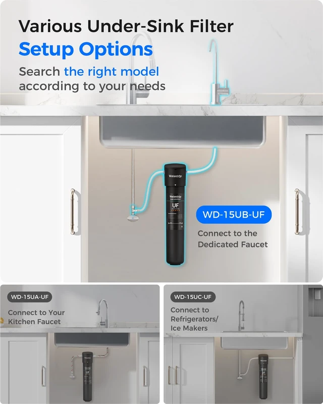 Alt view image 6 of 7 - Waterdrop 15UB-UF 0.01 m Ultra Filtration Under Sink Water Filter System,Reduces Lead, Chlorine, Bad Taste & Odor, with Dedicated Brushed Nickel Faucet, 2 Years
