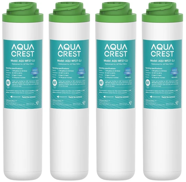 Main image of AQUA CREST FQK2J Water Filter Replacement for GE FQK2J, FQK1K, 4 Pack,Compatible with GE GXK255TBN, NSF/ANSI 42 372 Certified, 1350 Gallons Dual Flow Drinking Water Replacement Filters