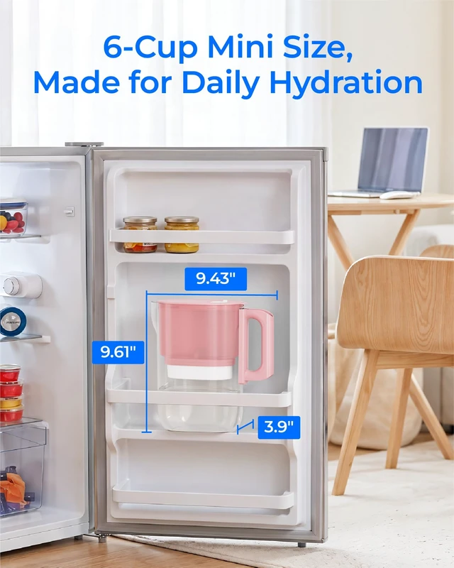 Alt view image 2 of 7 - Waterdrop PT-12P Small 6-Cup Water Filter Pitcher for Mini Fridge, Pink,NSF-Certified Filter, 200-Gallon Long-Life, Reduces PFOA/PFOS and Chlorine, BPA-Free, Easy 2-Step Handle Setup