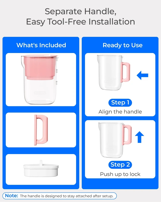 Alt view image 5 of 7 - Waterdrop PT-12P Small 6-Cup Water Filter Pitcher for Mini Fridge, Pink,NSF-Certified Filter, 200-Gallon Long-Life, Reduces PFOA/PFOS and Chlorine, BPA-Free, Easy 2-Step Handle Setup
