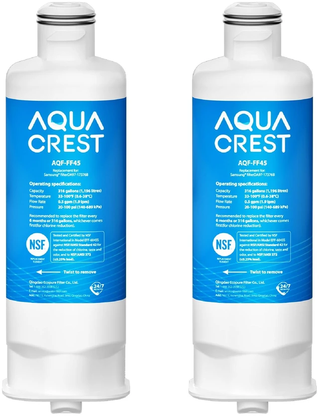Main image of AQUA CREST Water Filter, Replacement for Samsung® DA97-17376B, 2 Pack,Replacement for Samsung® DA97-17376B, DA97-08006C, HAF-QIN/EXP, RS27T5200SR, RF28T5001SR Refrigerator Water Filter