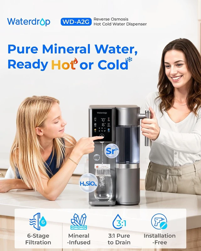 Alt view image 5 of 7 - Waterdrop A2G Mineral Reverse Osmosis System Countertop, Instant Hot & Cold
6-Stage Filtration, 6 Temperature Settings, Hot & Cold & Room-Temp Water,Refurbished