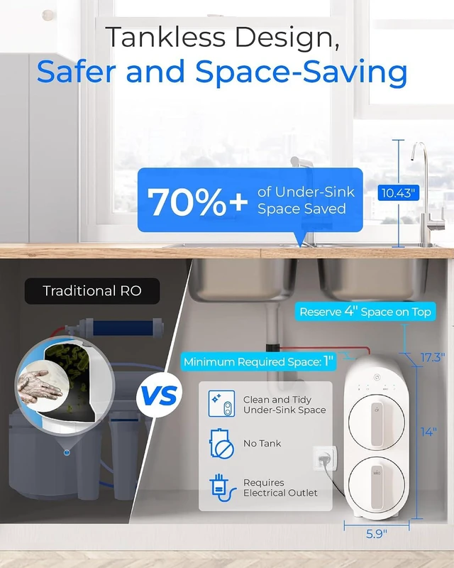 Alt view image 6 of 7 - Waterdrop G2 Reverse Osmosis System, 400 GPD Tankless RO Water Filtration, 7 Stage RO Water Filtration, NSF/ANSI 372 Certified, Under-Sink Water Filtration System, TDS Reduction