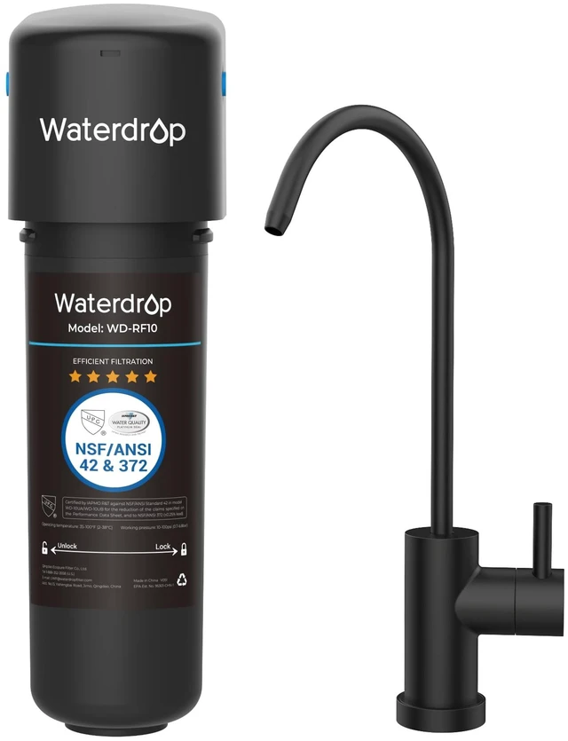 Main image of Waterdrop 10UB-B Under Sink Water Filter System with Dedicated Black Faucet, Reduces PFAS, PFOA/PFOS, Lead, Chlorine, Bad Taste & Odor, Under Sink Water Filter, NSF/ANSI 42 Certified, 1 Year
