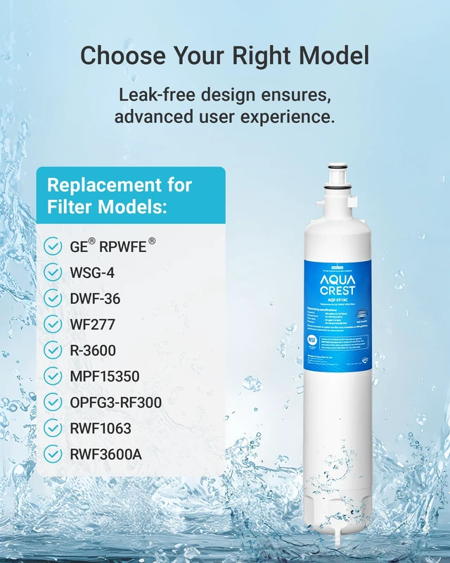 Alt view image 2 of 7 - AQUA CREST AQF-FF19C Water Filter Replacement for GE® RPWFE®, 3 Pack,Replacement for GE® RPWF (with CHIP), GYE22HMKES, GYS22GMNES, GYE22HBLTS