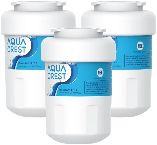 Main image of AQUA CREST AQF-FF13 Water Filter, Replacement for GE® MWF®, 3 Pack,Replacement for SmartWater® MWFP, MWFP, MWFA, GWF, HDX FMG-1, GSE25GSHECSS, WFC1201, Kenmore® 9991, Refrigerator Water Filter