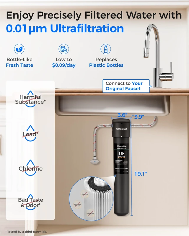 Alt view image 2 of 7 - Waterdrop 17UA-UF 0.01 m Ultra Filtration Under Sink Water Filter System,Reduces Lead, Chlorine, Bad Taste & Odor, Connects Directly to Your Faucet, 3 Years