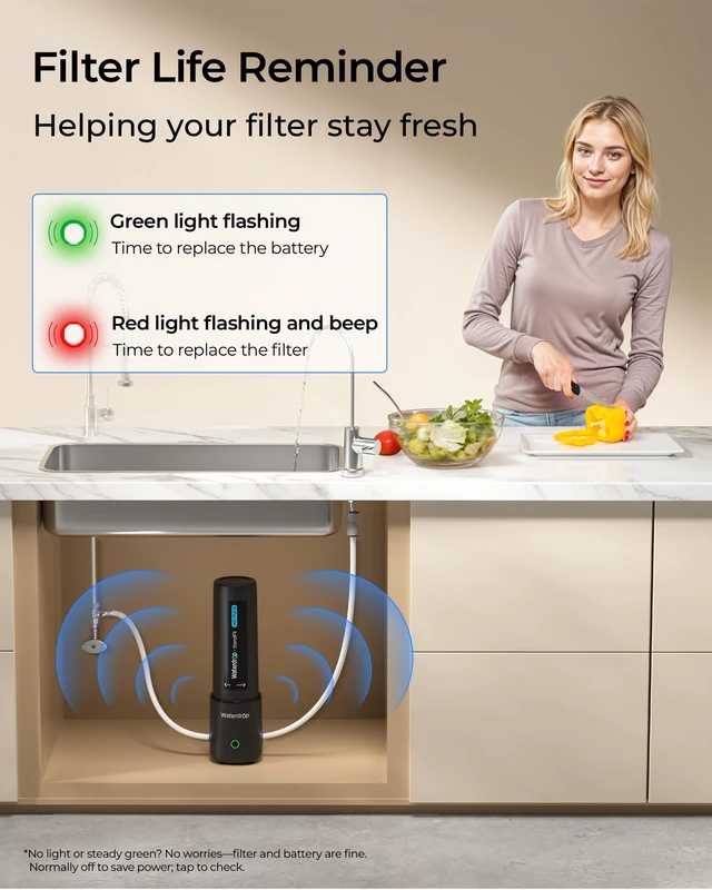 Alt view image 7 of 7 - Waterdrop UL12B Under Sink Water Filter, Upgraded for 10UB, Time Reminder, No Drill Required for Renters, with Brushed Nickel Faucet, Reduces Chlorine, Bad Taste & Odor, 1 Year (Filter: FUL12)