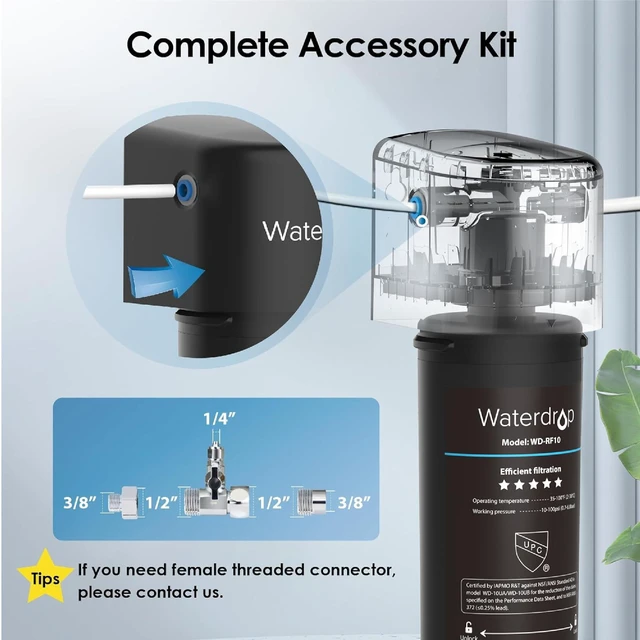 Alt view image 5 of 7 - Waterdrop 10UB-B Under Sink Water Filter System with Dedicated Black Faucet, Reduces PFAS, PFOA/PFOS, Lead, Chlorine, Bad Taste & Odor, Under Sink Water Filter, NSF/ANSI 42 Certified, 1 Year