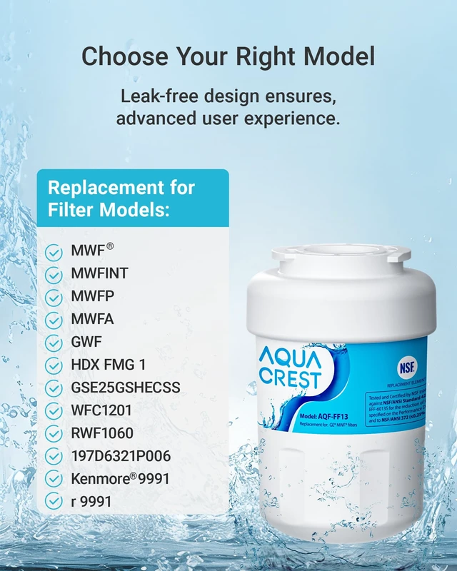 Alt view image 6 of 7 - AQUA CREST AQF-FF13 Water Filter, Replacement for GE® MWF®, 3 Pack,Replacement for SmartWater® MWFP, MWFP, MWFA, GWF, HDX FMG-1, GSE25GSHECSS, WFC1201, Kenmore® 9991, Refrigerator Water Filter