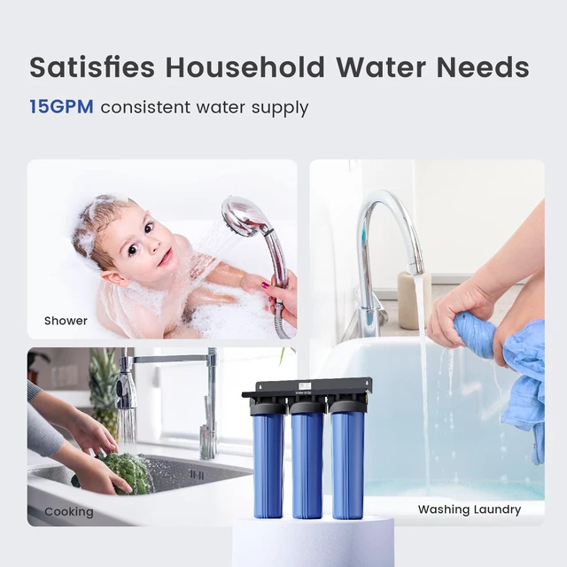 Alt view image 7 of 7 - Waterdrop WHF3T-PG 3-Stage Whole House Water Filter System, 5 Micron,Highly Reduces Lead, Chlorine, Odor and Taste, 7-Stage Filtration, with Carbon Filter & Sediment Filter, 1" Inlet/Outlet