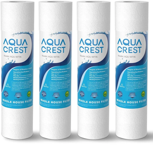 Main image of AQUA CREST AP110 Sediment Water Filter Cartridge for 3M® Aqua-Pure AP110,Whole House Water Filter Replacement for Culligan® P5, APEC, GE FXUSC, Whirlpool®, 5 Micron, 10" x 2.5", 6 Months, 4 Pack
