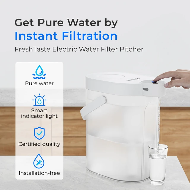 Alt view image 2 of 7 - Waterdrop ED06W Electric Insant Water Filter Pitcher, 17-Cup, White,FreshTaste Rechargeable Pitcher, Countertop Purifier, Reduce Chlorine, Lead, Copper, Purify, Soften Water, Does not Lower TDS
