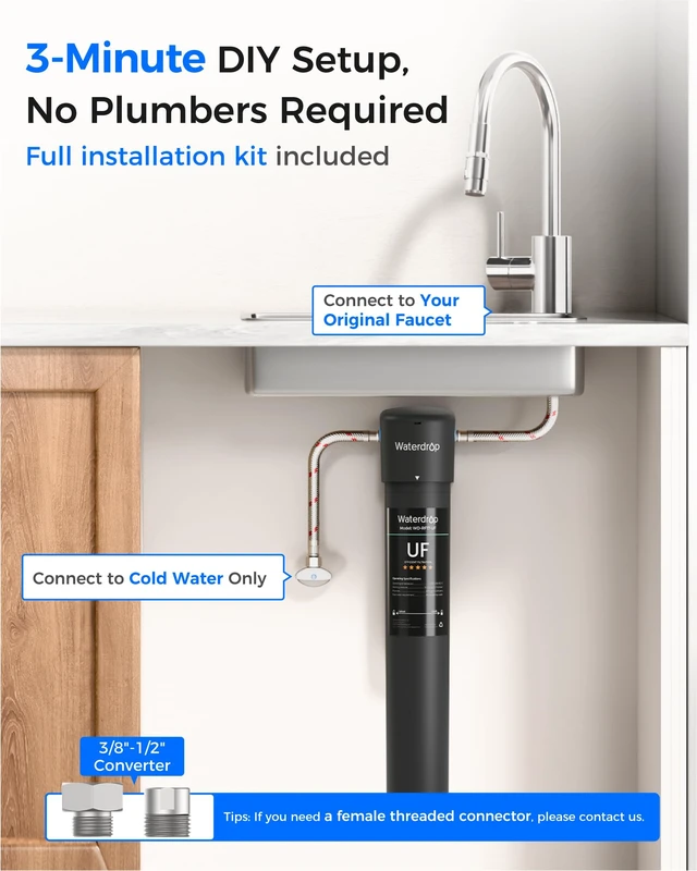 Alt view image 7 of 7 - Waterdrop 17UA-UF 0.01 m Ultra Filtration Under Sink Water Filter System,Reduces Lead, Chlorine, Bad Taste & Odor, Connects Directly to Your Faucet, 3 Years