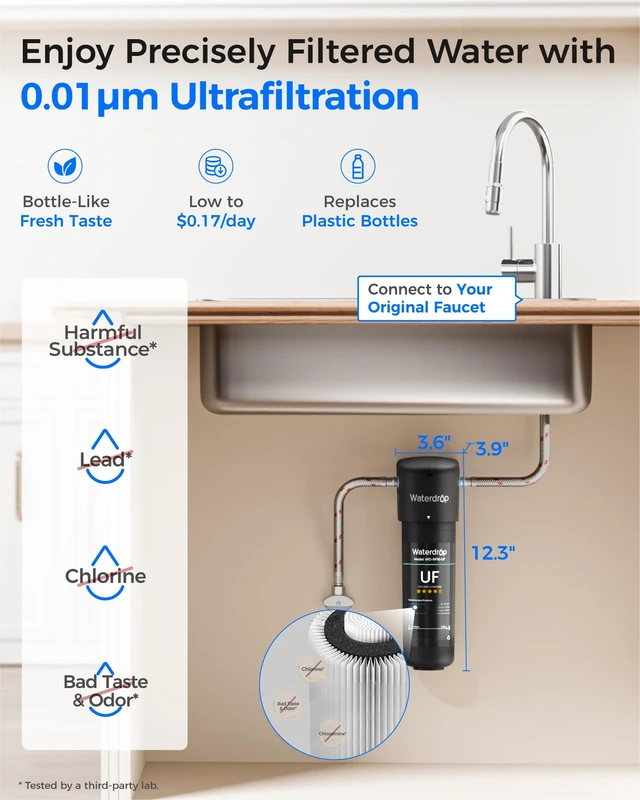 Alt view image 2 of 7 - Waterdrop 10UA-UF 0.01 m Ultra Filtration Under Sink Water Filter System,Reduces Lead, Chlorine, Bad Taste & Odor, Connects Directly to Your Faucet, 1 Year