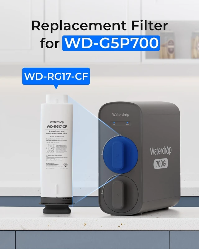 Alt view image 2 of 7 - Waterdrop G5P700-CF Filter, Replacement for G5P700 RO System,6-Month Lifetime, Easy Filter Replacement, Long lifespan, Under-Sink Reverse Osmosis Filter, No Mineral Added