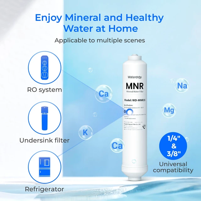 Alt view image 2 of 7 - Waterdrop MNR35-2 Remineralization Filter Compatible with RO System, 1/4" & 3/8" Quick Connect Filter for Undersink RO Water Filter, Restore Essential Minerals, 9-12 Month Lifetime, 2-Pack