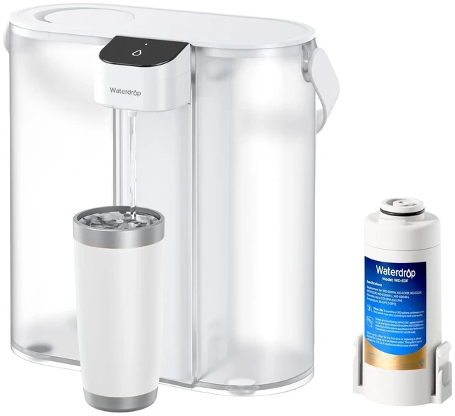 Main image of Waterdrop ED02W Compact Electric Water Filter Pitcher, 14-Cup, White,200-Gallon Rechargeable Instant Powerful Dispenser, NSF/ANSI 42&53&401&372, Reduce PFOA/PFOS, Lead, Chlorine, NOT Reduce TDS