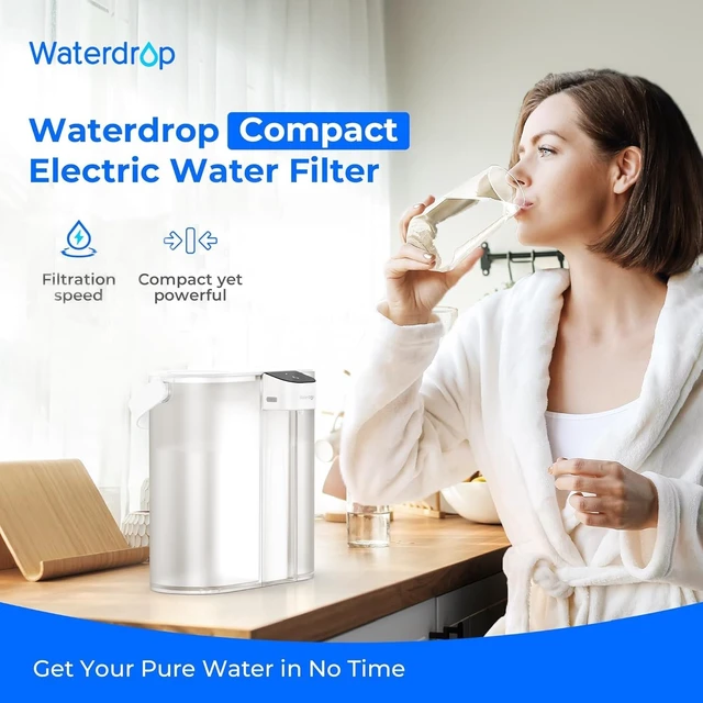 Alt view image 2 of 7 - Waterdrop ED02W Compact Electric Water Filter Pitcher, 14-Cup, White,200-Gallon Rechargeable Instant Powerful Dispenser, NSF/ANSI 42&53&401&372, Reduce PFOA/PFOS, Lead, Chlorine, NOT Reduce TDS