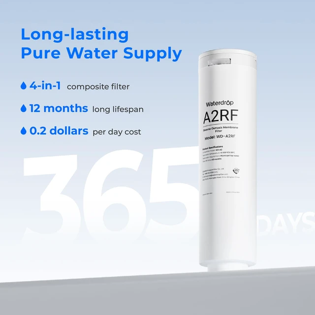 Alt view image 4 of 7 - Waterdrop A2RF Filter, Replacement for A2 RO System, 12-Month Lifetime,Countertop Reverse Osmosis Filter, Enhanced Filtration, Long Filter Lifespan, Easy and Quick Filter Replacement