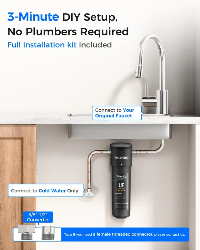 Alt view image 7 of 7 - Waterdrop 10UA-UF 0.01 m Ultra Filtration Under Sink Water Filter System,Reduces Lead, Chlorine, Bad Taste & Odor, Connects Directly to Your Faucet, 1 Year