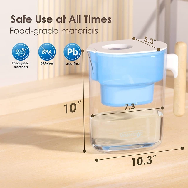 Alt view image 5 of 7 - Waterdrop PT-04B 10-Cup Water Filter Pitcher with 4 Filters, NSF Certified,800-Gallon Long-Life Filter, 5X Longer Filter Life, Reduces PFOA/PFOS and Chlorine, BPA-Free, Sturdy Wooden Handle, Blue