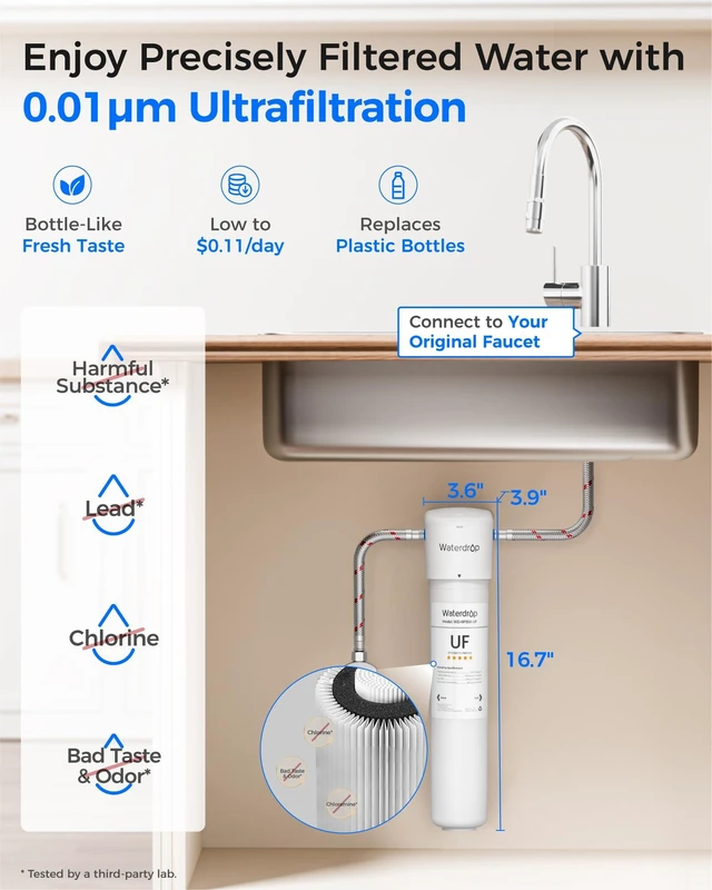 Alt view image 2 of 7 - Waterdrop 15UAW-UF 0.01 m Ultra Filtration Under Sink Water Filter System, Reduces Lead, Chlorine, Bad Taste & Odor, Connects Directly to Your Faucet, White, 2 Years