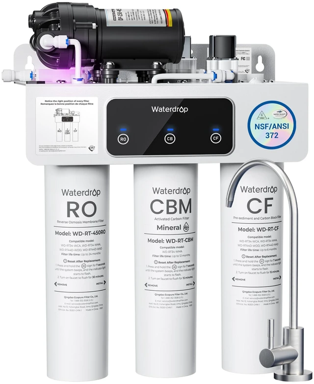 Main image of Waterdrop T3-M Remineralization Reverse Osmosis Water Filter, 450 GPD, NSF/ANSI 372 Certified, 9-Stage Tankless RO System, Tankless RO Water Filtration System, 2:1 Pure to Drain, Plug-in Required