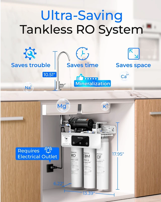 Alt view image 2 of 7 - Waterdrop T3-M Remineralization Reverse Osmosis Water Filter, 450 GPD, NSF/ANSI 372 Certified, 9-Stage Tankless RO System, Tankless RO Water Filtration System, 2:1 Pure to Drain, Plug-in Required