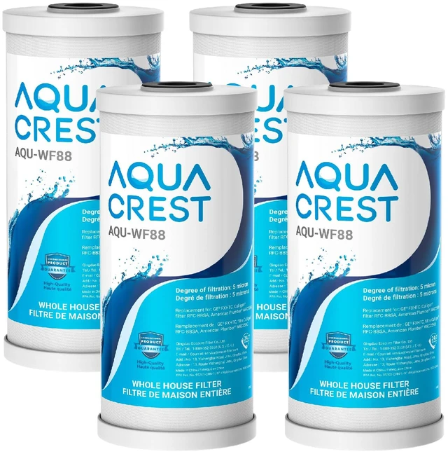Main image of AQUA CREST FXHTC Sediment and Carbon Water Filter for GE® FXHTC, 5 Micron,Replacement for GXWH40L, GXWH35F, GNWH38S, Culligan® RFC-BBSA, WRC25HD, PP10BB-CC, Pentek RFC-BB, 10" x 4.5", 4 Pack