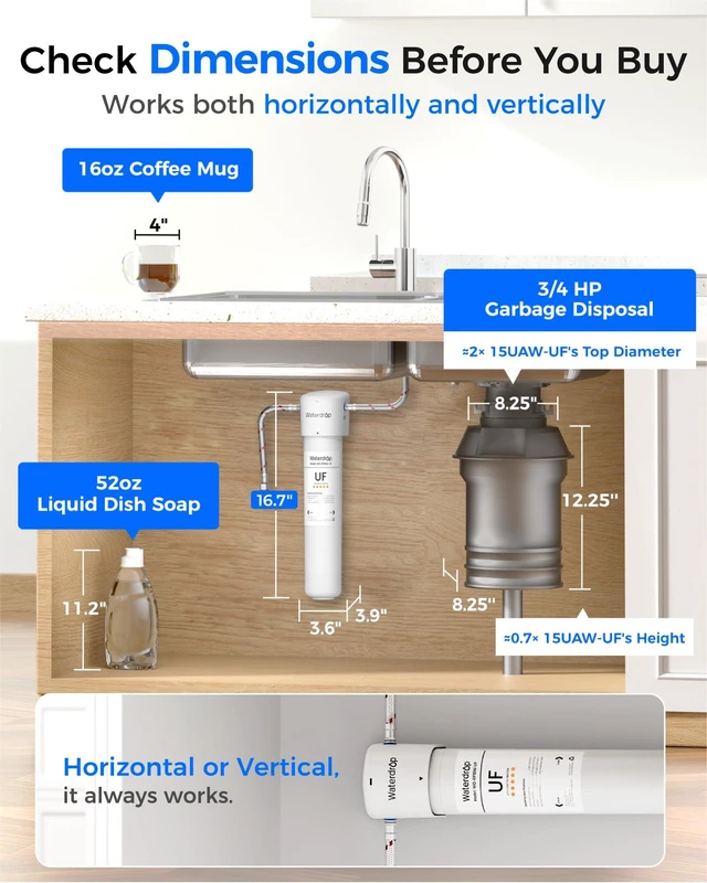 Alt view image 5 of 7 - Waterdrop 15UAW-UF 0.01 m Ultra Filtration Under Sink Water Filter System, Reduces Lead, Chlorine, Bad Taste & Odor, Connects Directly to Your Faucet, White, 2 Years