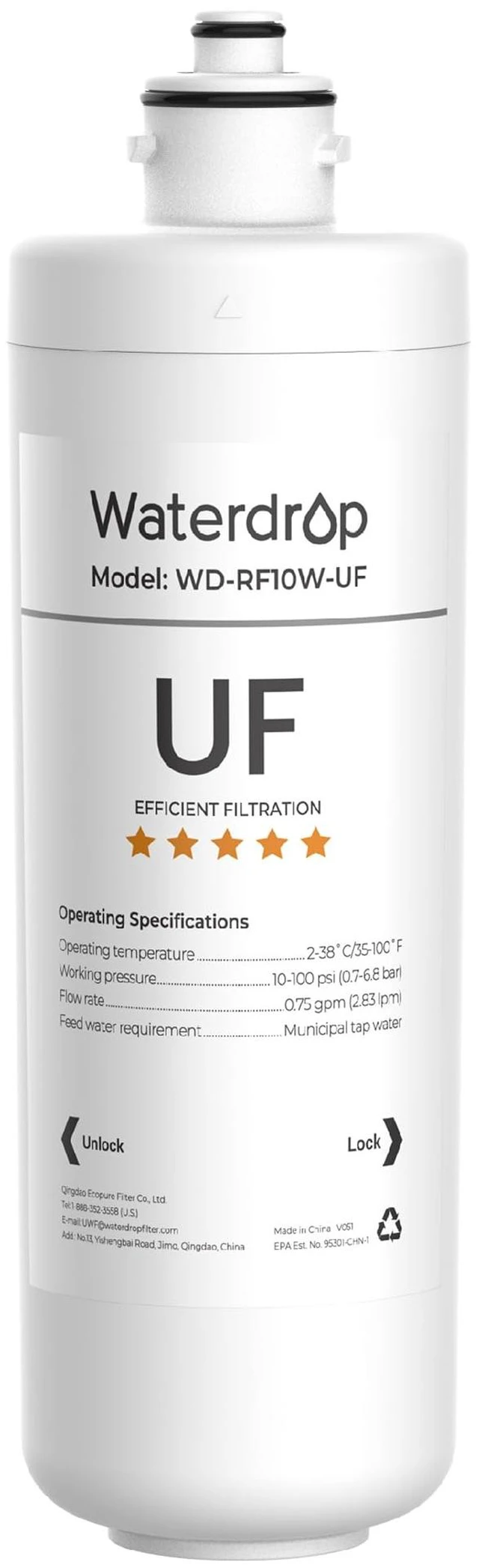 Main image of Waterdrop RF10W-UF Water Filter Replacement for Waterdrop 10UAW-UF/10UBW-UF,Reduces PFOA/PFOS, Lead, Chlorine, Bad Taste & Odor, 0.01 m Under Sink Water Filter, 1 Year, White