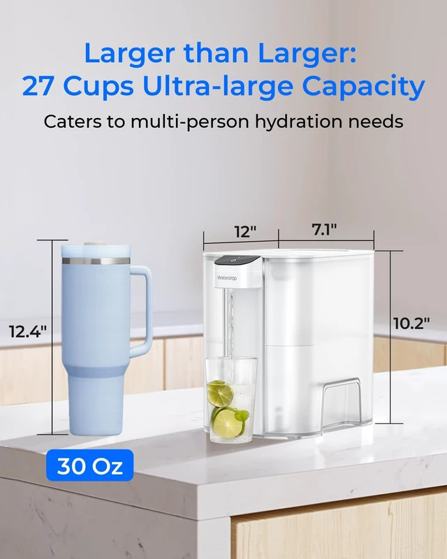 Alt view image 3 of 7 - Waterdrop ED04W-L Mega Electric Water Filter Dispenser, Large 27-Cup, White, 200-Gallon Rechargeable Instant System, NSF/ANSI 42&53&401&372, Reduce PFOA/PFOS, Lead, Chlorine, Does not Lower TDS