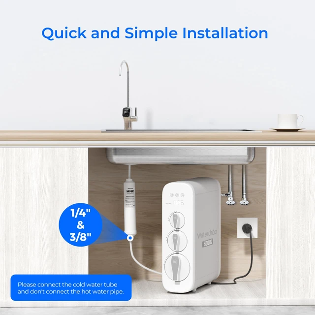 Alt view image 6 of 7 - Waterdrop MNR35-2 Remineralization Filter Compatible with RO System, 1/4" & 3/8" Quick Connect Filter for Undersink RO Water Filter, Restore Essential Minerals, 9-12 Month Lifetime, 2-Pack