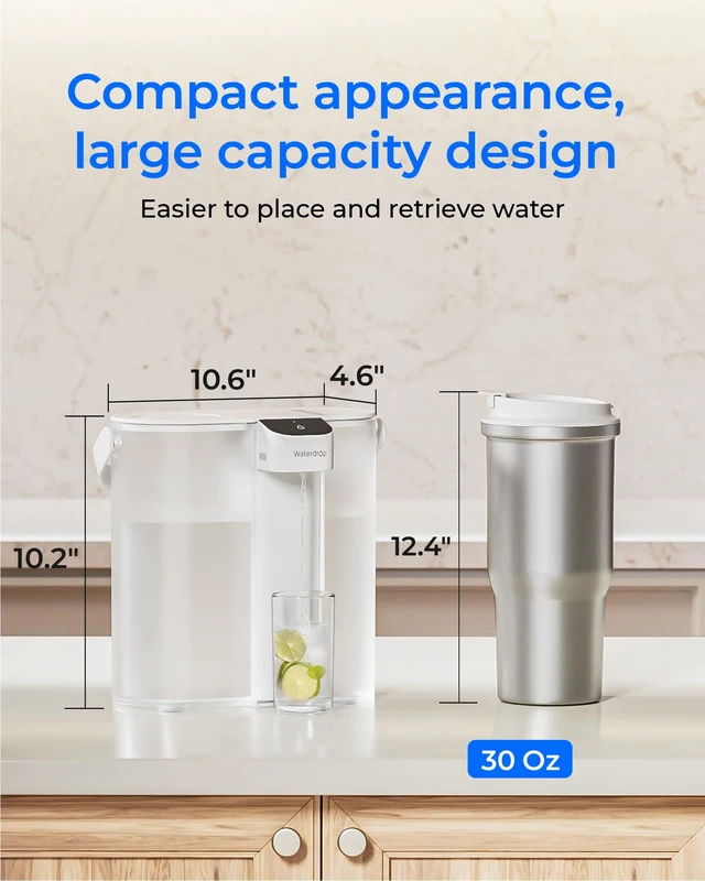 Alt view image 7 of 7 - Waterdrop ED02W Compact Electric Water Filter Pitcher, 14-Cup, White,200-Gallon Rechargeable Instant Powerful Dispenser, NSF/ANSI 42&53&401&372, Reduce PFOA/PFOS, Lead, Chlorine, NOT Reduce TDS