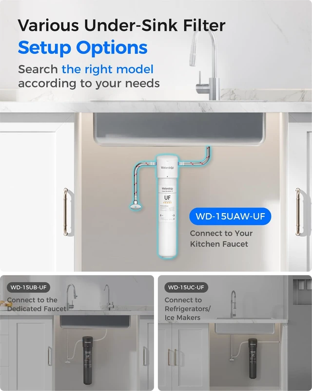 Alt view image 6 of 7 - Waterdrop 15UAW-UF 0.01 m Ultra Filtration Under Sink Water Filter System, Reduces Lead, Chlorine, Bad Taste & Odor, Connects Directly to Your Faucet, White, 2 Years