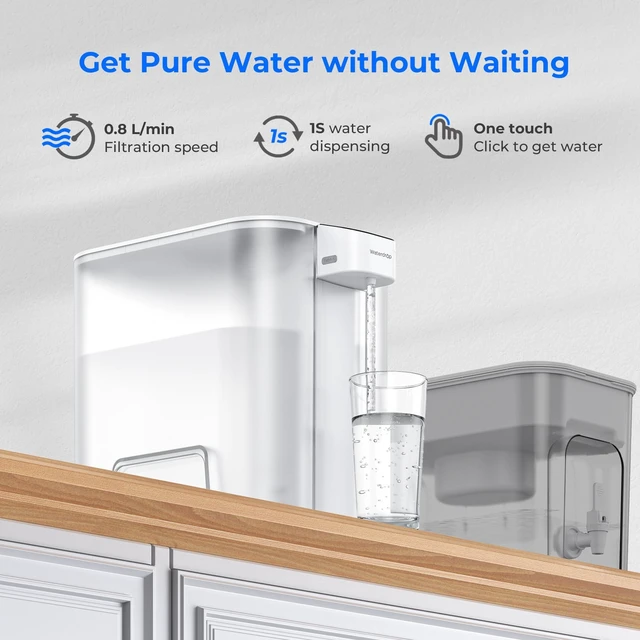 Alt view image 5 of 7 - Waterdrop ED04W-L Mega Electric Water Filter Dispenser, Large 27-Cup, White, 200-Gallon Rechargeable Instant System, NSF/ANSI 42&53&401&372, Reduce PFOA/PFOS, Lead, Chlorine, Does not Lower TDS