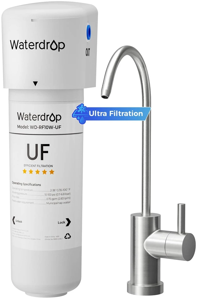 Main image of Waterdrop 10UBW-UF 0.01 m Ultra Filtration Under Sink Water Filter System, Reduces Lead, Chlorine, Bad Taste & Odor, 1 Year, with Dedicated Brushed Nickel Faucet