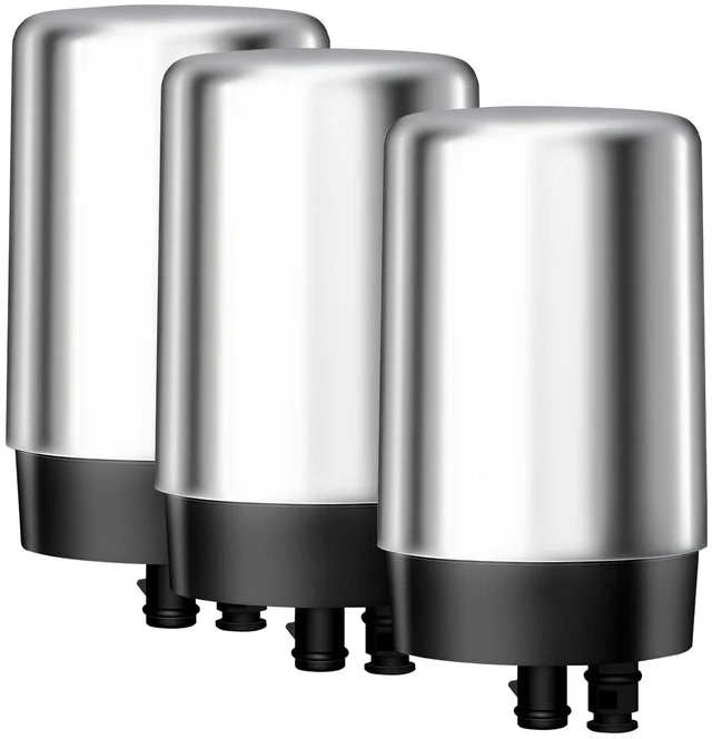 Main image of AQUA CREST Faucet Water Filter, Replacement for Brita® Filter, Brita® 36311 On Tap Water Filtration System, FR-200, FF-100, 100 Gallons, Chrome (3 Packs)