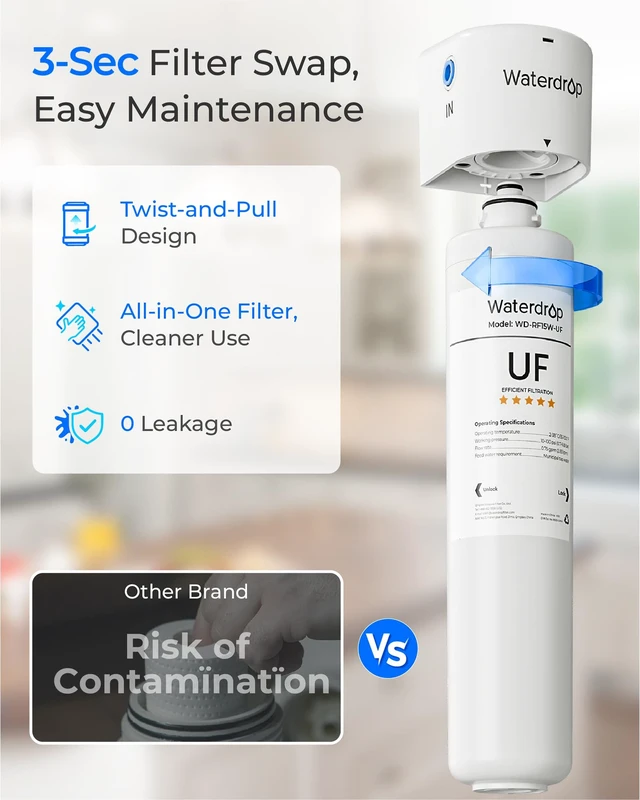 Alt view image 5 of 7 - Waterdrop RF15W-UF Water Filter Replacement for Waterdrop 15UAW-UF/15UBW-UF,0.01 m Under Sink Water Filter, Reduces Lead, Chlorine, Bad Taste & Odor, 2 Years