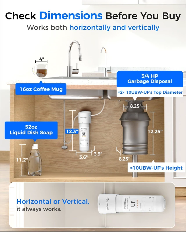 Alt view image 5 of 7 - Waterdrop 10UBW-UF 0.01 m Ultra Filtration Under Sink Water Filter System, Reduces Lead, Chlorine, Bad Taste & Odor, 1 Year, with Dedicated Brushed Nickel Faucet