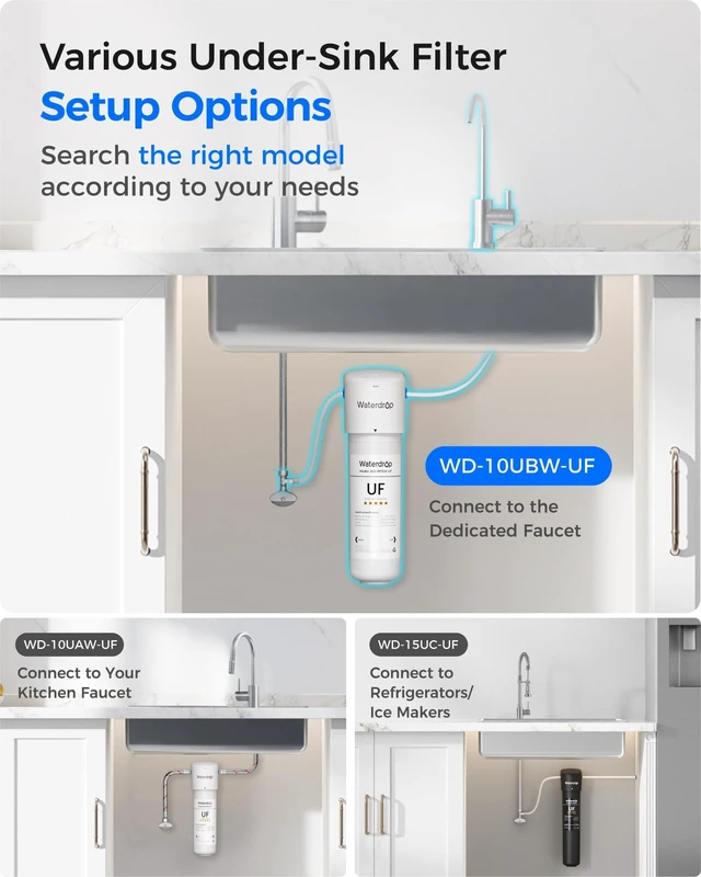 Alt view image 6 of 7 - Waterdrop 10UBW-UF 0.01 m Ultra Filtration Under Sink Water Filter System, Reduces Lead, Chlorine, Bad Taste & Odor, 1 Year, with Dedicated Brushed Nickel Faucet