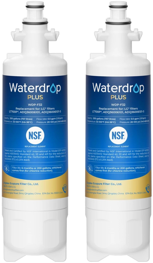 Main image of Waterdrop Plus ADQ36006101 Water Filter Replacement for LG® LT700P®, 2 Pack,NSF 53&401 Refrigerator Water Filter, Reduce PFAS, Replacement for Kenmore® 9690, ADQ36006102, WSL-3, FML-3
