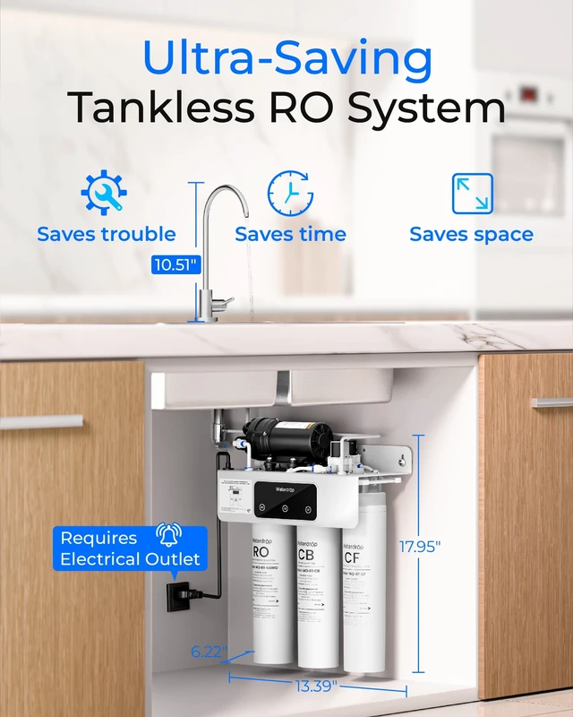 Alt view image 2 of 7 - Waterdrop T3-C RO Water Filtration System, Plug-in Required, 450 GPD, 8-Stage, NSF/ANSI 372 Certified, Under-Sink RO Water Filter, 2:1 Pure-to-drain, Smart Filter Alerts & Auto-Flush, BPA-Free