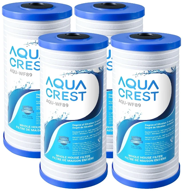 Main image of AQUA CREST AP810 Whole House Water Filter for 3M® Aqua-Pure AP810, 5 Micron,Replacement for 3M® Aqua-Pure AP811, AP801, AP801-C, AP801T, AP801B, Whirlpool® WHKF-GD25BB, WHKF-DWHBB, 10" x 4.5", 4 Pack
