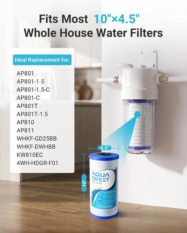 Alt view image 2 of 7 - AQUA CREST AP810 Whole House Water Filter for 3M® Aqua-Pure AP810, 5 Micron,Replacement for 3M® Aqua-Pure AP811, AP801, AP801-C, AP801T, AP801B, Whirlpool® WHKF-GD25BB, WHKF-DWHBB, 10" x 4.5", 4 Pack