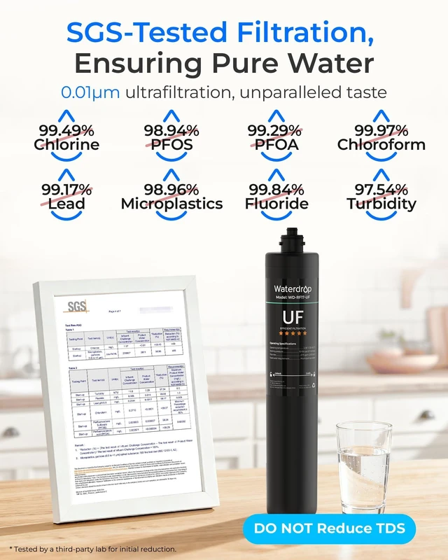 Alt view image 3 of 7 - Waterdrop RF17-UF Water Filter Replacement for 17UA/17UA-UF/17UB/17UB-UF,Reduces Lead, Chlorine, Bad Taste & Odor, 0.01 m Under Sink Water Filter, 3 Years