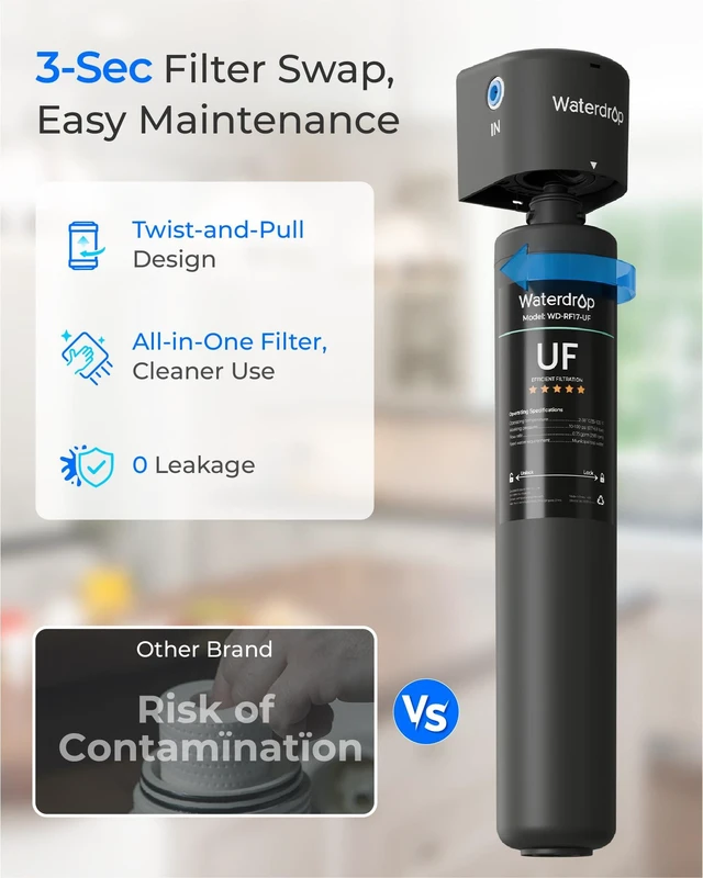 Alt view image 5 of 7 - Waterdrop RF17-UF Water Filter Replacement for 17UA/17UA-UF/17UB/17UB-UF,Reduces Lead, Chlorine, Bad Taste & Odor, 0.01 m Under Sink Water Filter, 3 Years