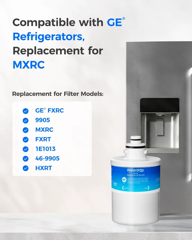 Alt view image 2 of 7 - Waterdrop MXRC Refrigerator Water Filter, 1 Pack,Replacement for GE® MXRC, FXRC, FXRT, HXRC, 9905, 46-9905 & 1E1013 Refrigerator Water Filter